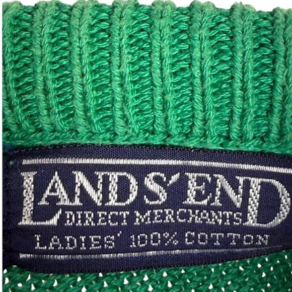 Vintage Lands’ End Green Stripe Cotton Sweater Womens Crewneck 90s Preppy M - Picture 2 of 3